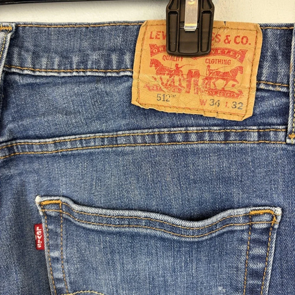 Levis 512 Jeans Mens 34x32 (34x31) Medium‎ Wash Blue Slim Taper Stretch Denim